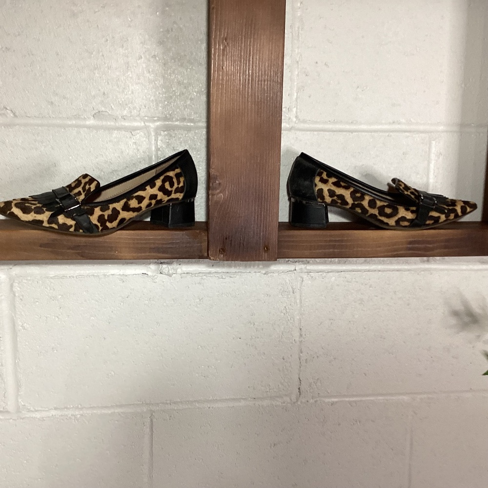 Franco Sarto Leopard Print Women’s Loafers | Real Leather | Heel